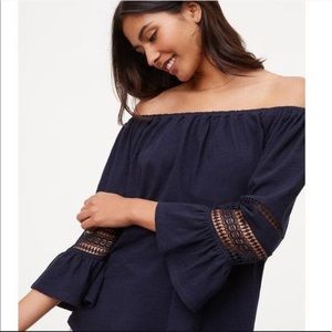 Loft Off the Shoulder Crochet Bell Sleeve Top